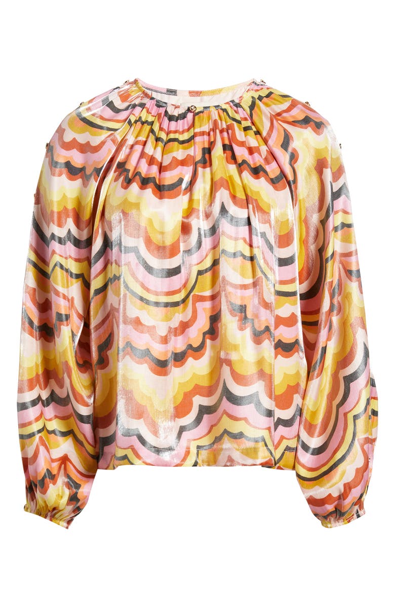 CIEBON Oriana Wave Print Satin Blouse, Alternate, color, 