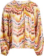 CIEBON Oriana Wave Print Satin Blouse