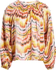 CIEBON Oriana Wave Print Satin Blouse
