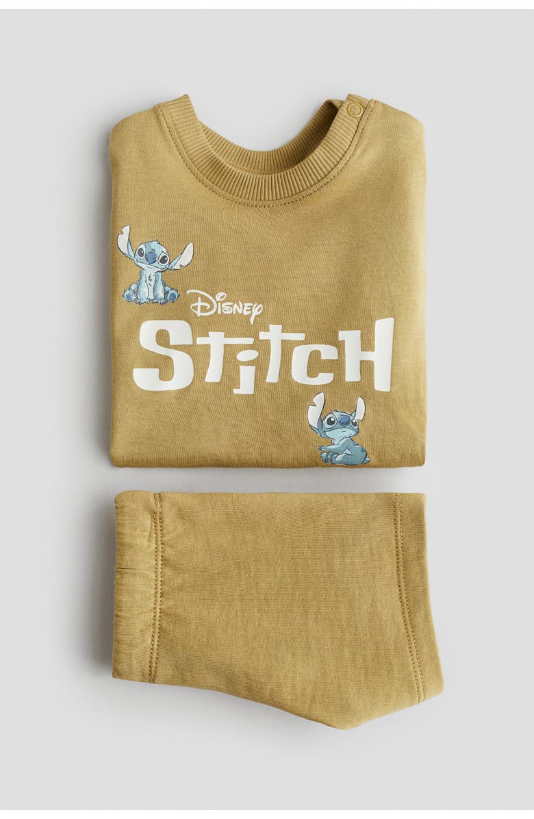 H&M 2-piece Cotton Jersey Set, Alternate, color, Mustard Yellow/Lilo & Stitch