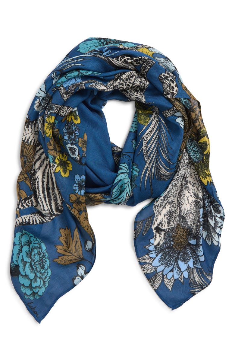 Echo Central Park Square Scarf, Main, color, Navy