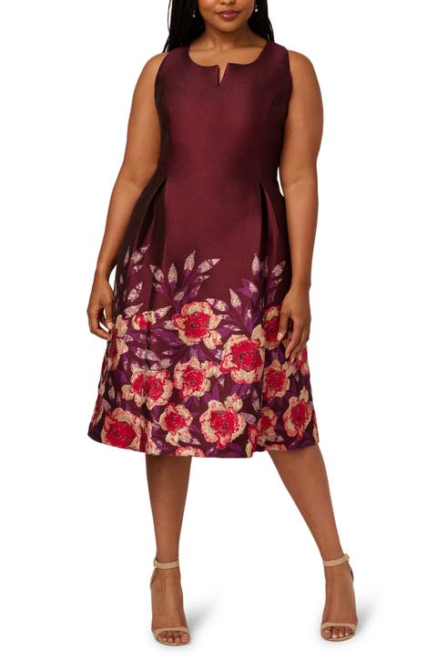 Pleated Jacquard Cocktail Dress (Plus)