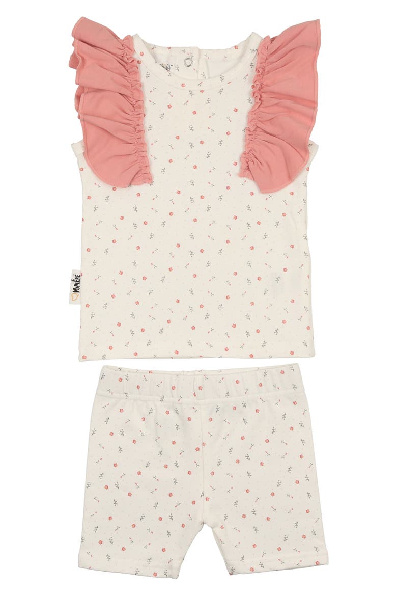 Petals & Polka Dots Flutter Sleeve Top & Shorts Set, Main, color, WHITE
