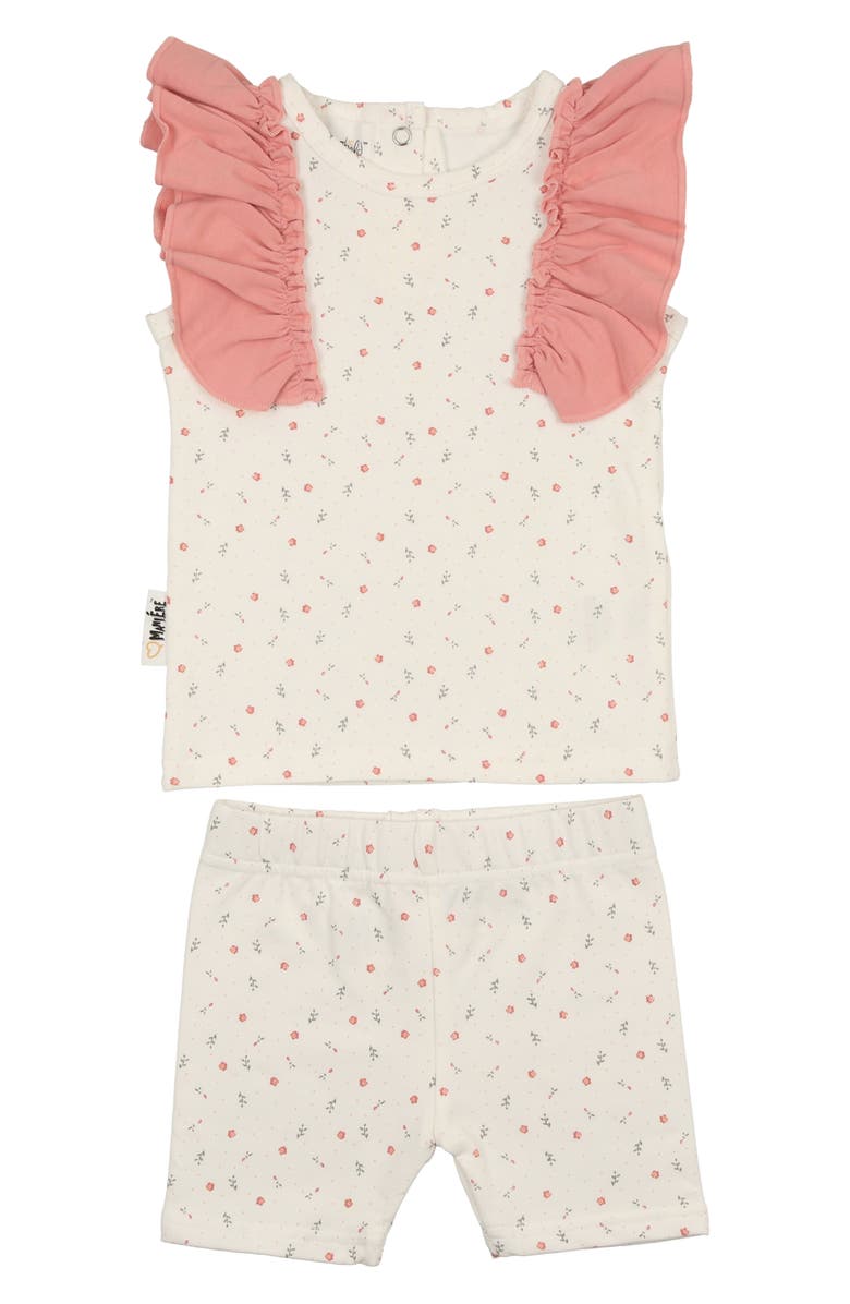 Manière Petals & Polka Dots Flutter Sleeve Top & Shorts Set, Main, color, 