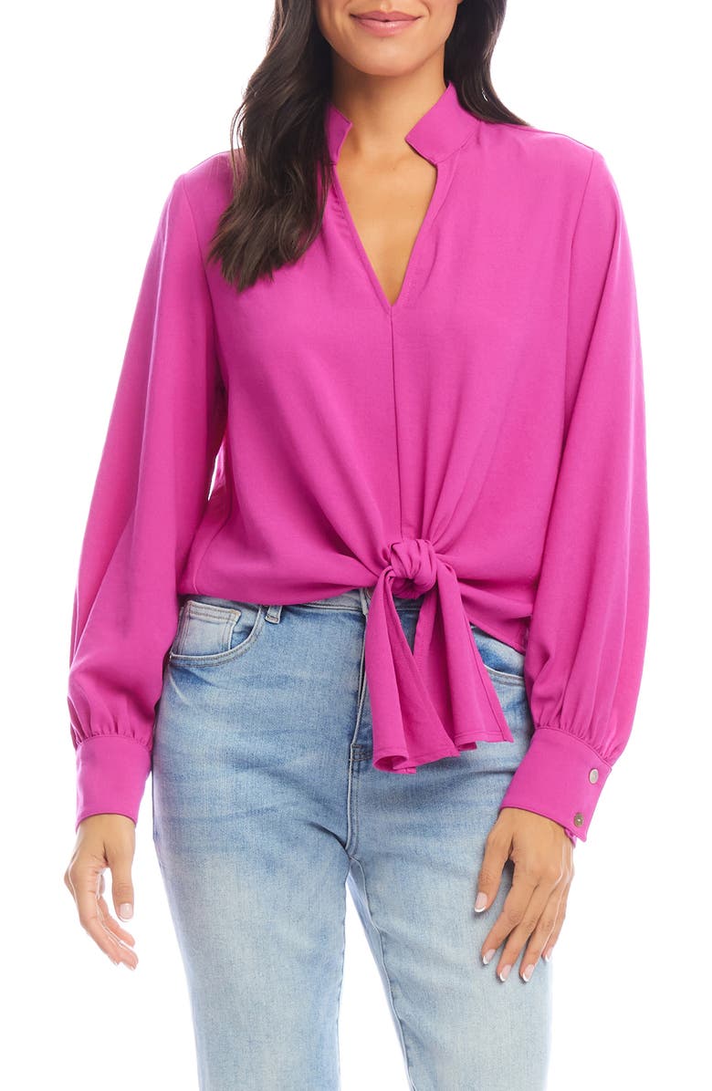 Karen Kane Tie Front Crepe Top, Main, color, Berry