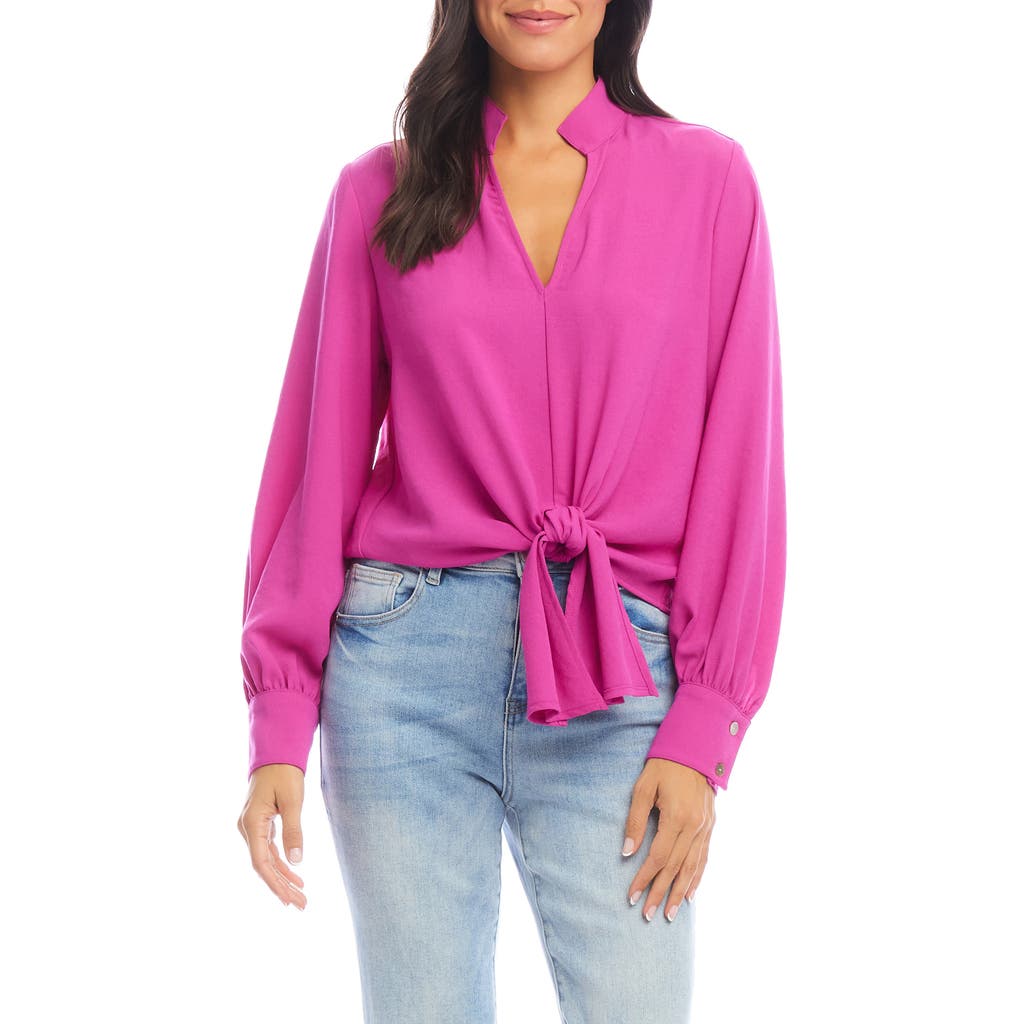 Karen Kane Long Sleeve Tie-front Top In Berry In Berry