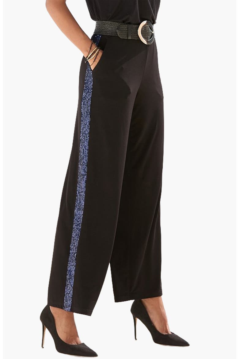 Sequin Trim Wide Leg Pants, Main, color, Black & Blue