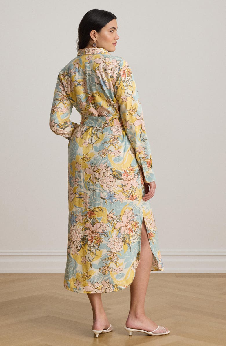 Lauren Ralph Lauren Floral Print Long Sleeve Linen Midi Shirtdress, Alternate, color, Cream Multi