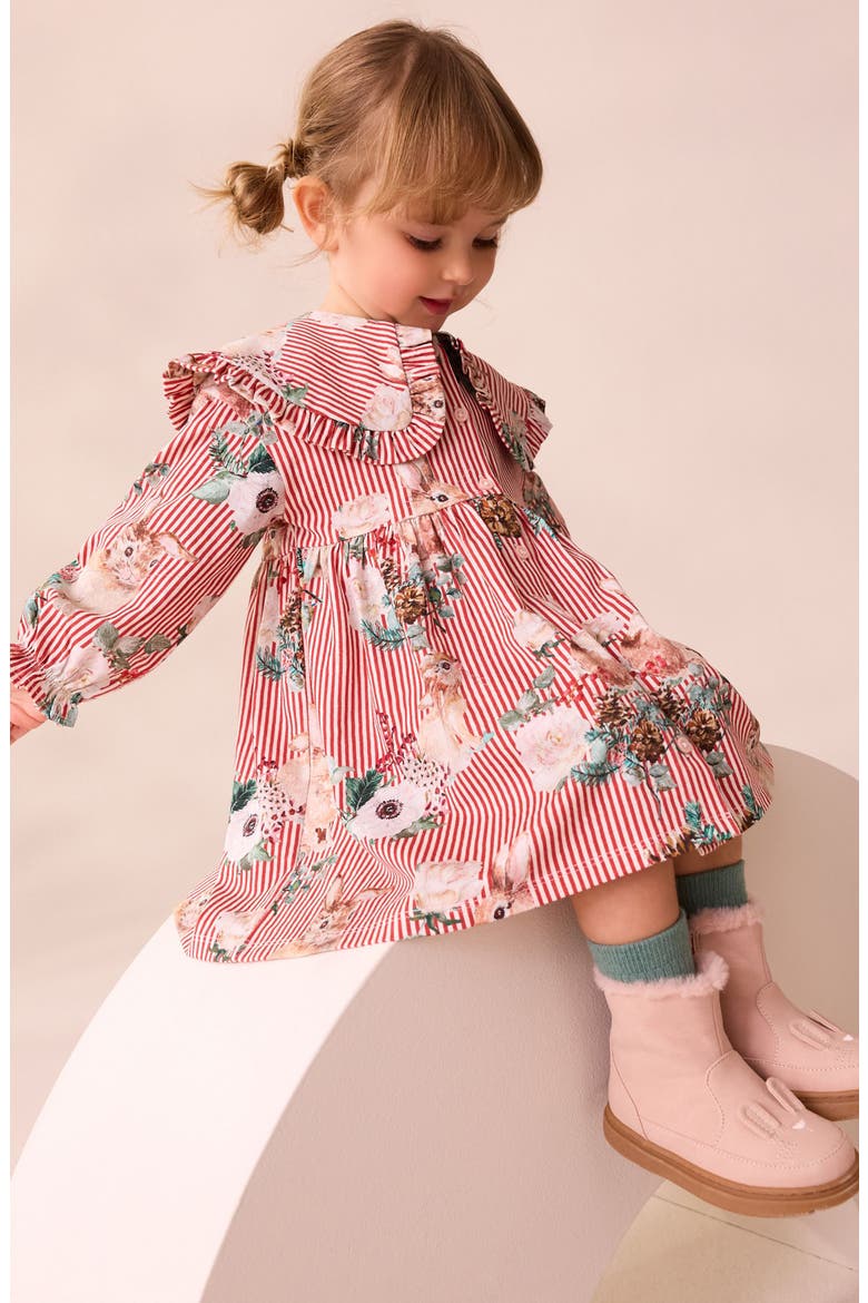 Kids' Bunny Stripe Long Sleeve Cotton Dress, Alternate, color, MULTI