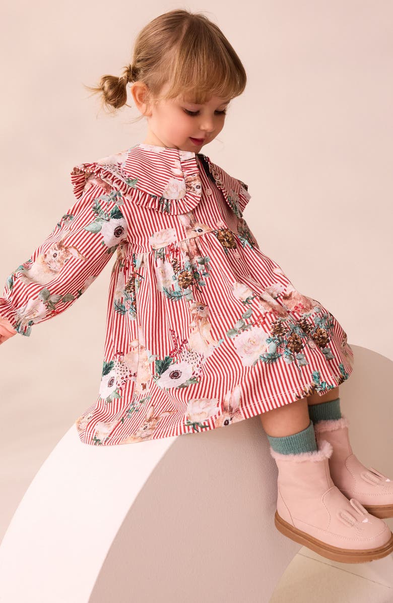 NEXT Kids' Bunny Stripe Long Sleeve Cotton Dress, Alternate, color, Multi