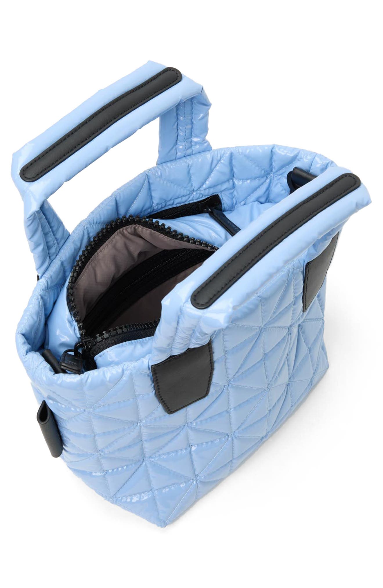 VeeCollective Mini Vee Water Repellent Quilted Nylon Tote, Alternate, color, Cerulean Vinyl