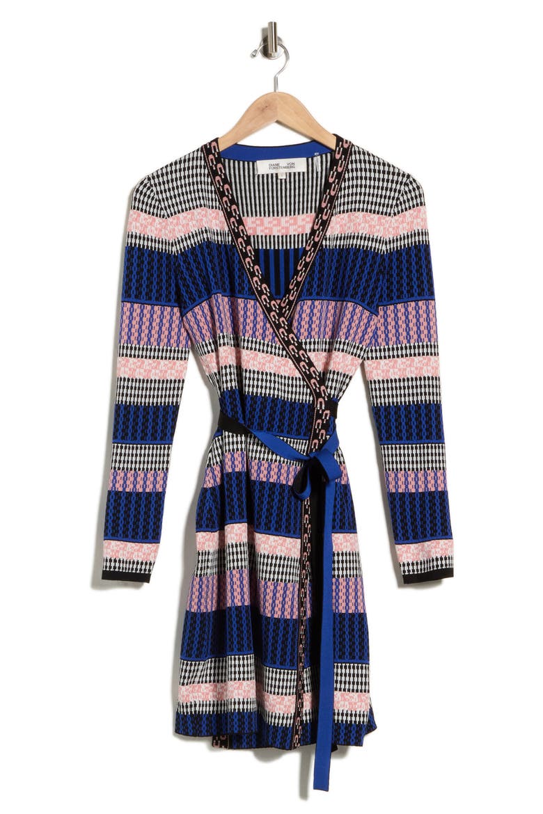 Melita Knit Wrap Dress, Main, color, MULTICOLOR KNIT STRIP PK/ NV