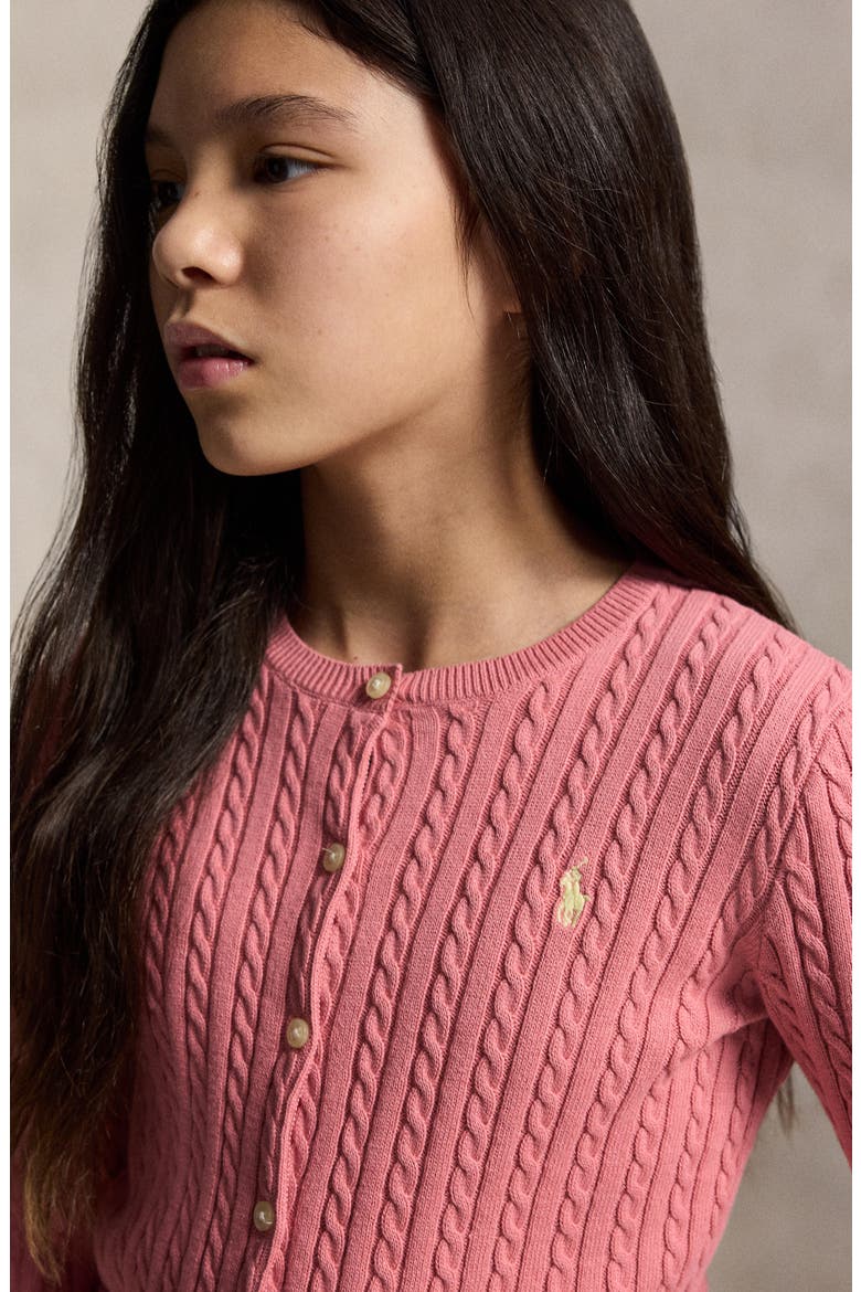 Kids' Cable Stitch Cotton Cardigan, Alternate, color, DESERT ROSE