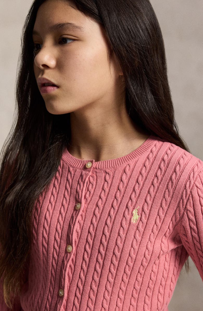 Polo Ralph Lauren Kids' Cable Stitch Cotton Cardigan, Alternate, color, Desert Rose
