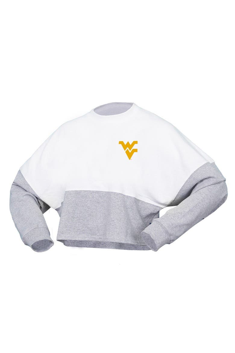 Women's Spirit Jersey  White West Virginia Mountaineers Heather Block Cropped Long Sleeve Jersey T-Shirt, Alternate, color, White