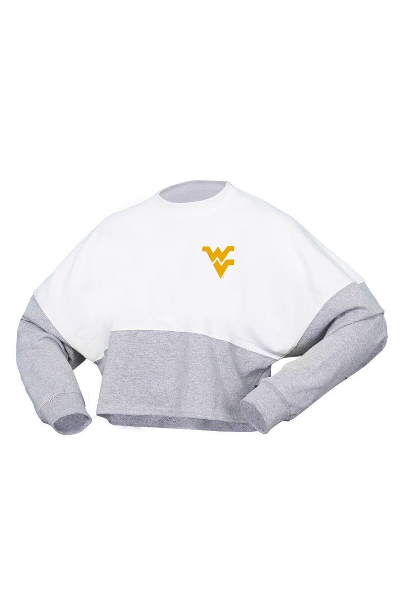 SPIRIT JERSEY Women's Spirit Jersey  White West Virginia Mountaineers Heather Block Cropped Long Sleeve Jersey T-Shirt, Alternate, color, White