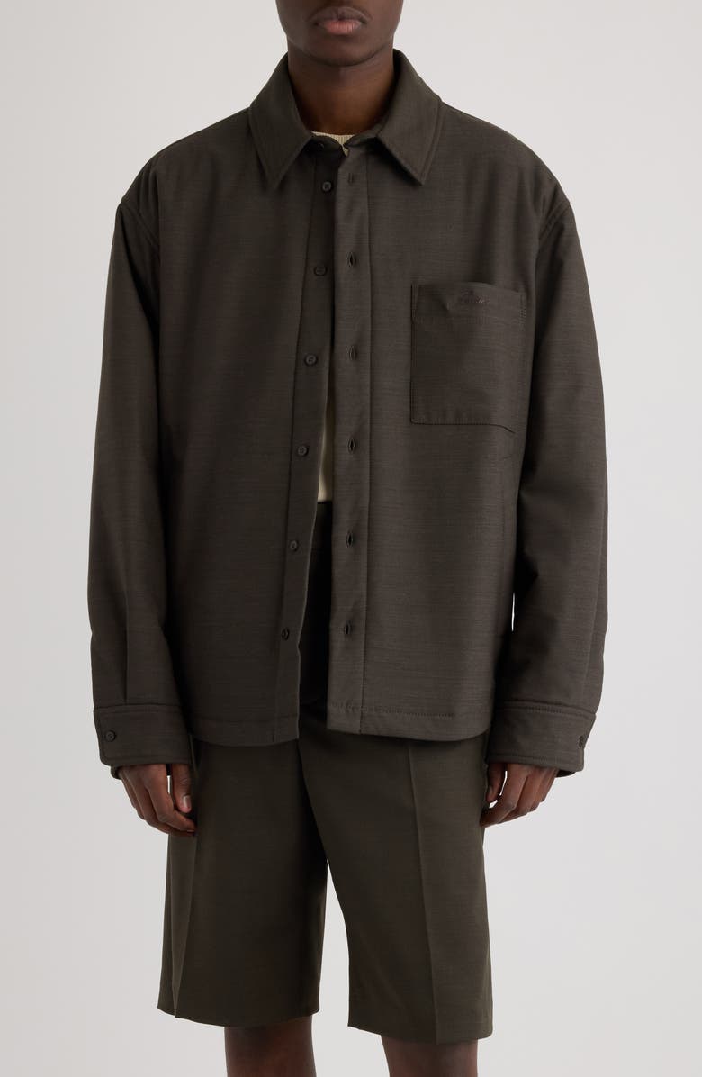 Jacquemus La Chemise Boulanger Padded Stretch Virgin Wool Shirt Jacket, Main, color, Dark Khaki