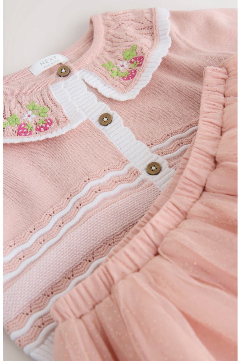 Kids' Collared Top & Mesh Skirt, Alternate, color, PINK