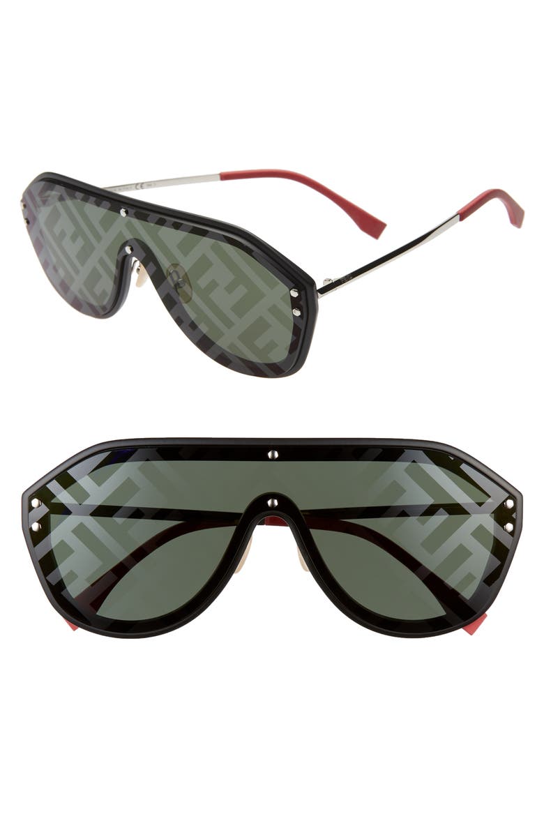 147mm Logo Lens Shield Sunglasses, Main, color, BLACK/ BEIGE