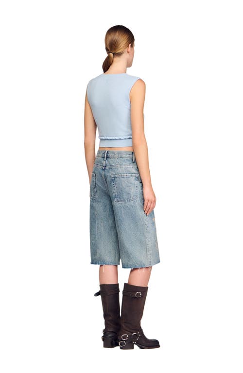 Sandro Ruffled Cropped Sweater In Blue