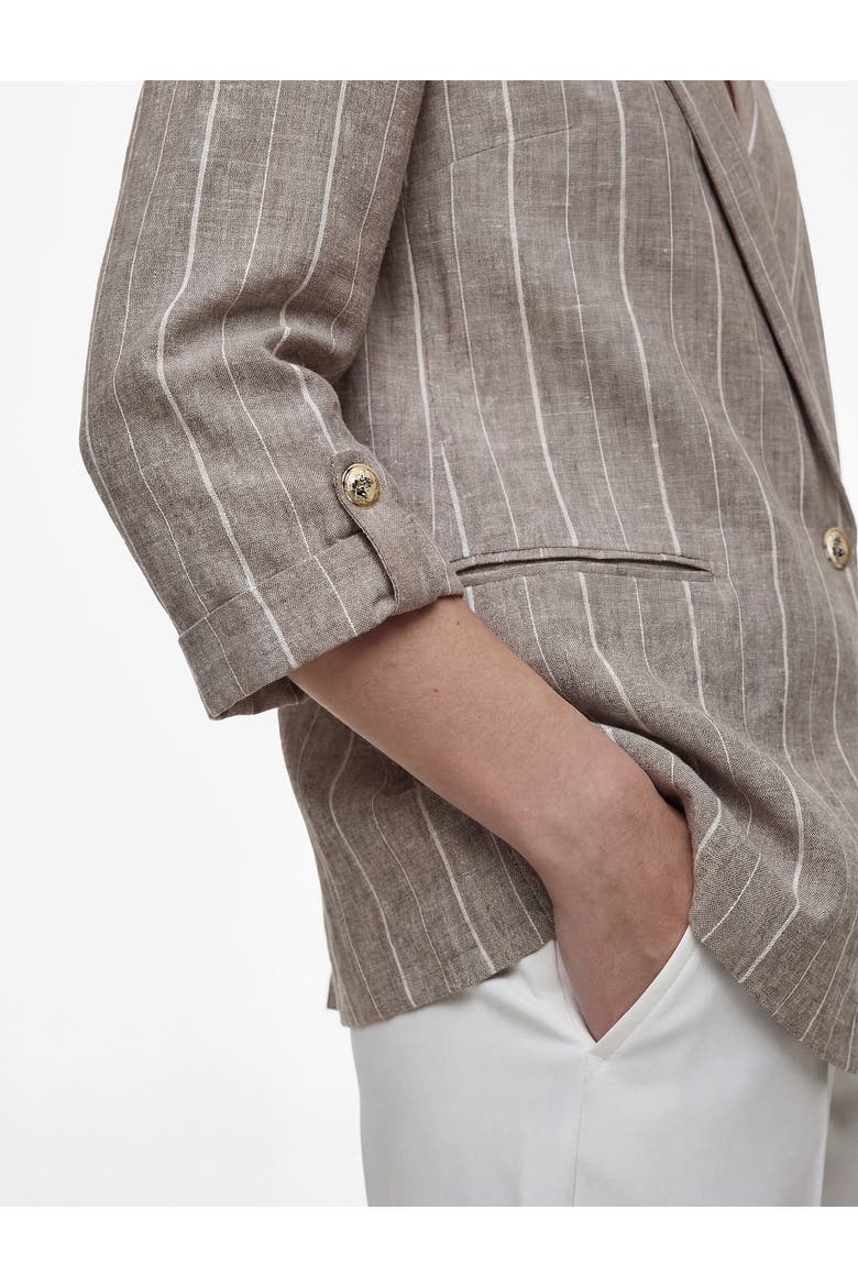 Linen Blend Pinstriped Blazer with Tab Sleeves, Alternate, color, BROWN STRIPE