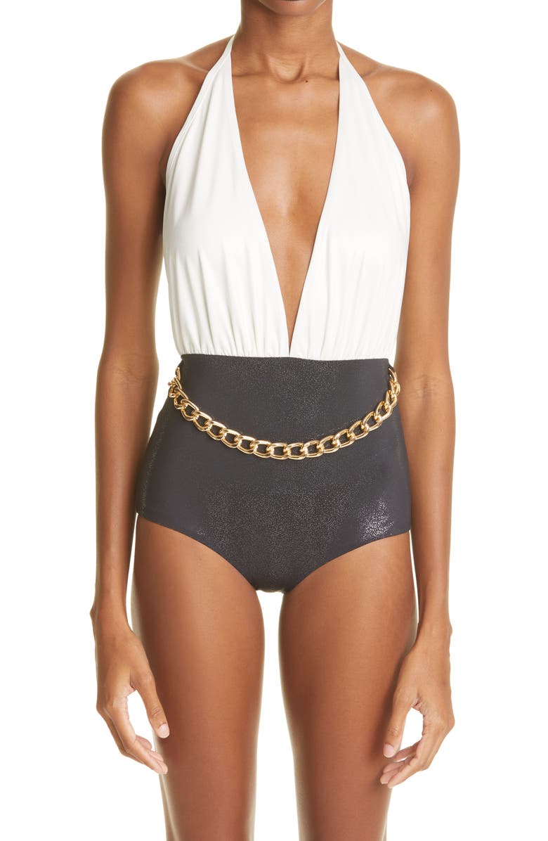 Balmain Chain One-Piece Swimsuit, Main, color,