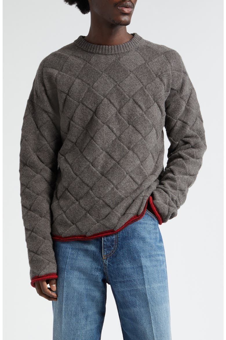 Intrecciato 3D Knit Wool Blend Crewneck Sweater, Main, color, GREY MELANGE