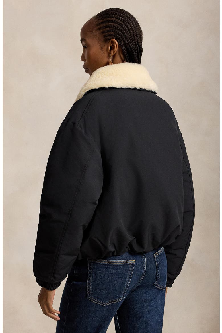 Down Puffer Jacket with Faux Shearling Collar, Alternate, color, BLACK