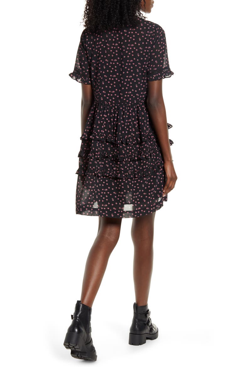 Ditsy Ladder Trim Mini Dress, Alternate, color, BLACK