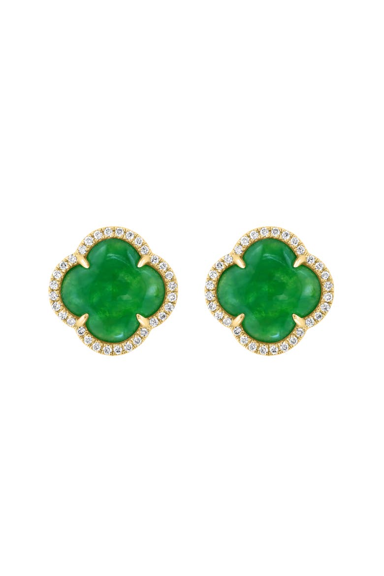 Diamond Halo Jade Clover Stud Earrings, Alternate, color, GREEN