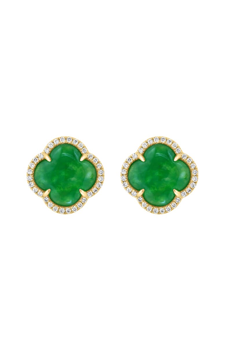 EFFY Diamond Halo Jade Clover Stud Earrings, Alternate, color, Green