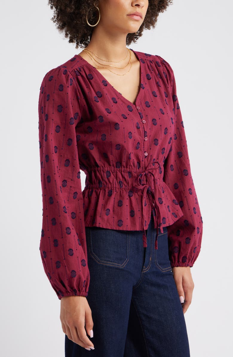Treasure & Bond Tied Peplum Top, Alternate, color, Burgundy Rhode