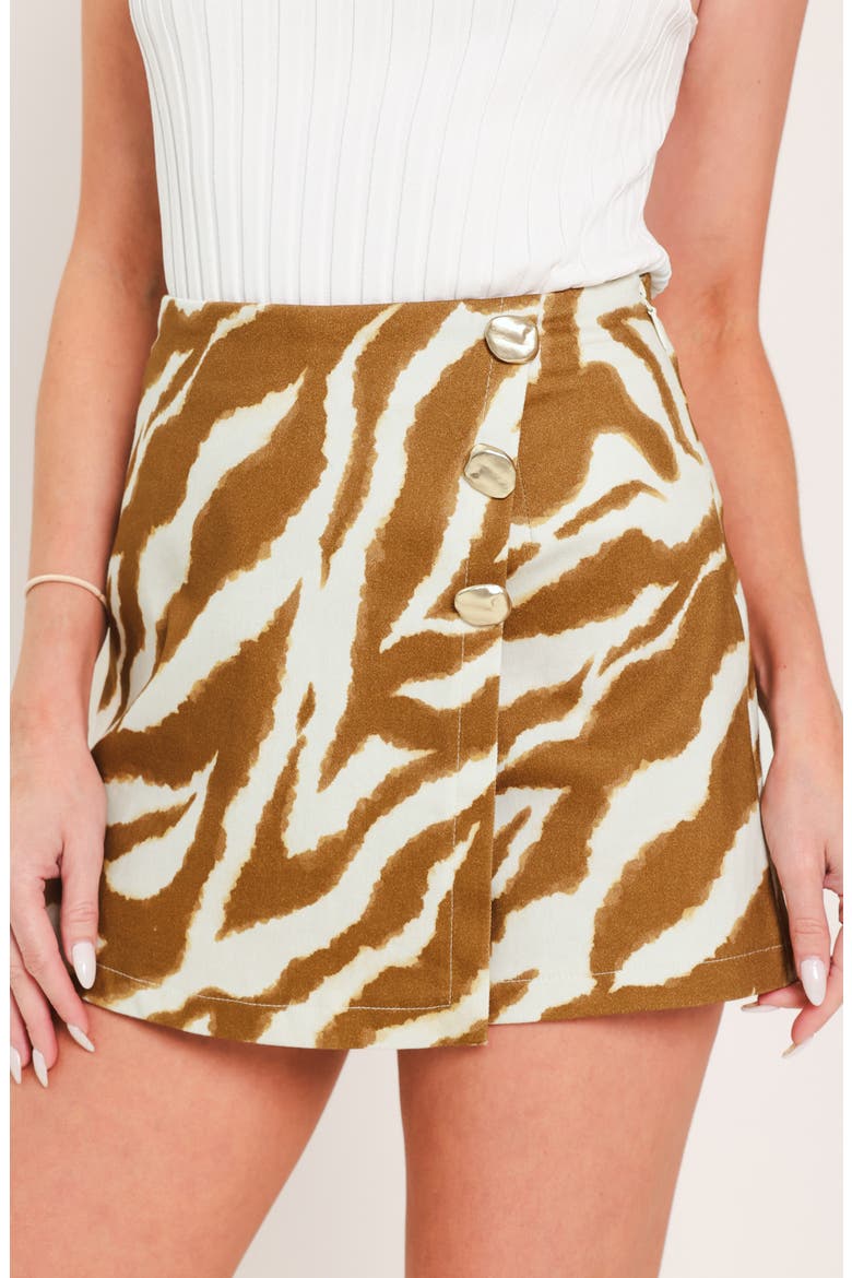 Print Button Detail Skort, Alternate, color, IVORY BROWN