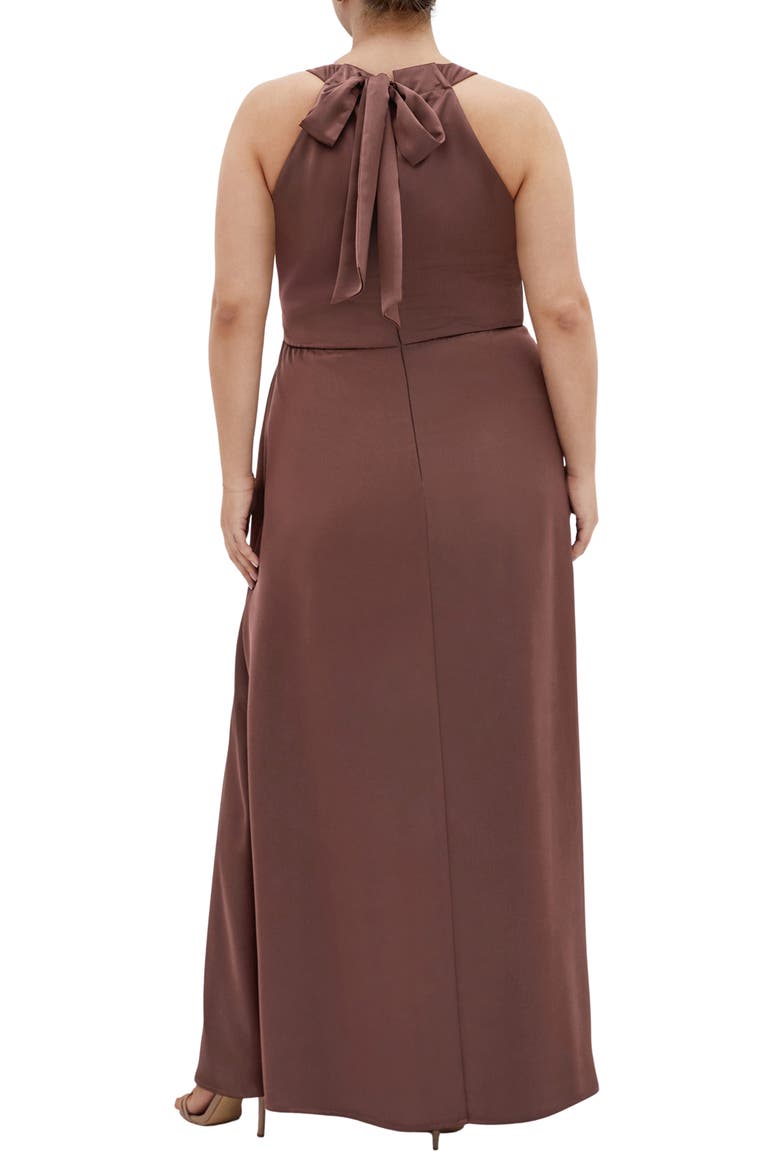 Celina Halter Neck Satin Maxi Dress, Alternate, color, RASIN