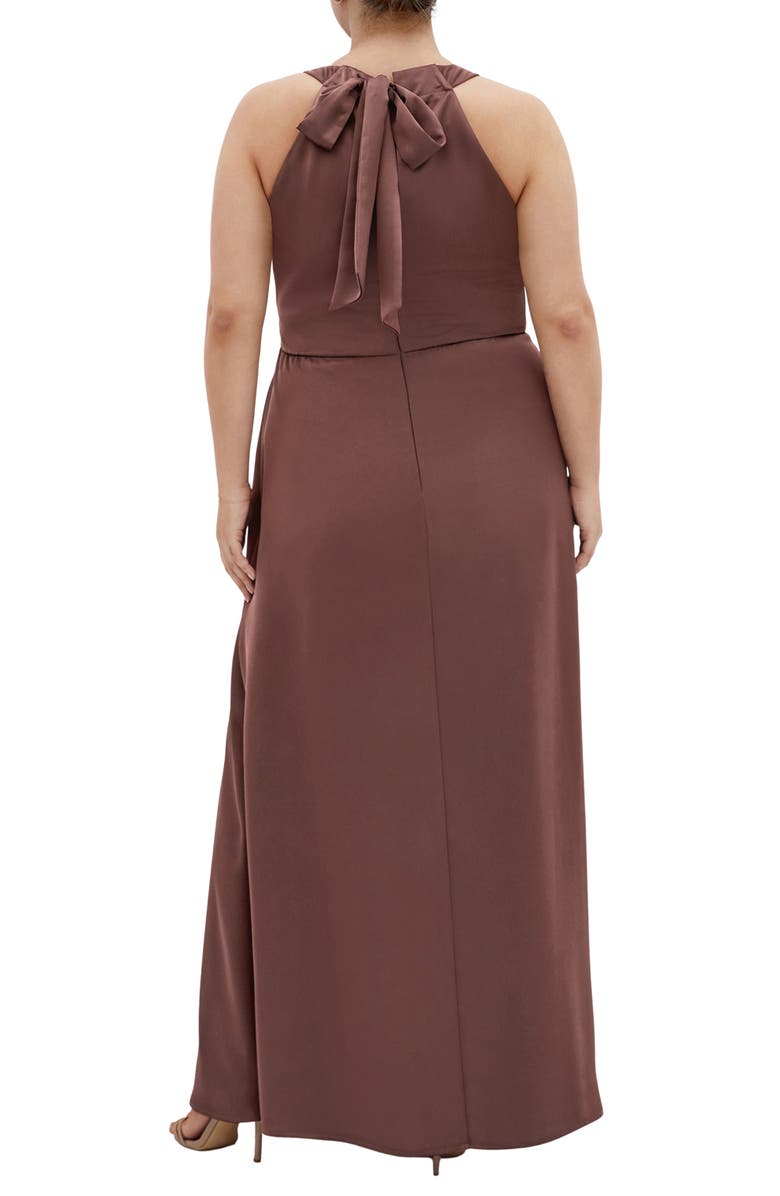 City Chic Celina Halter Neck Satin Maxi Dress, Alternate, color, Rasin