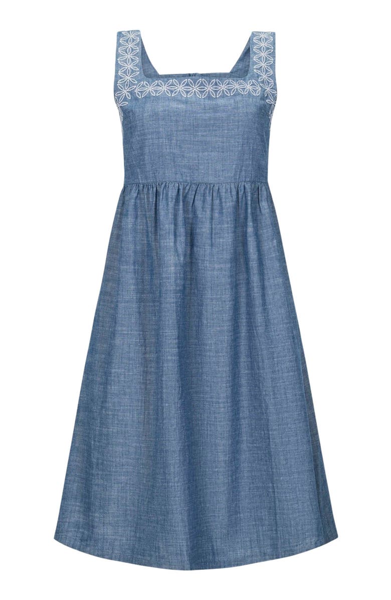 Hope & Henry Women's Organic Chambray Dress with Embroidery, Alternate, color, Blue Chambray