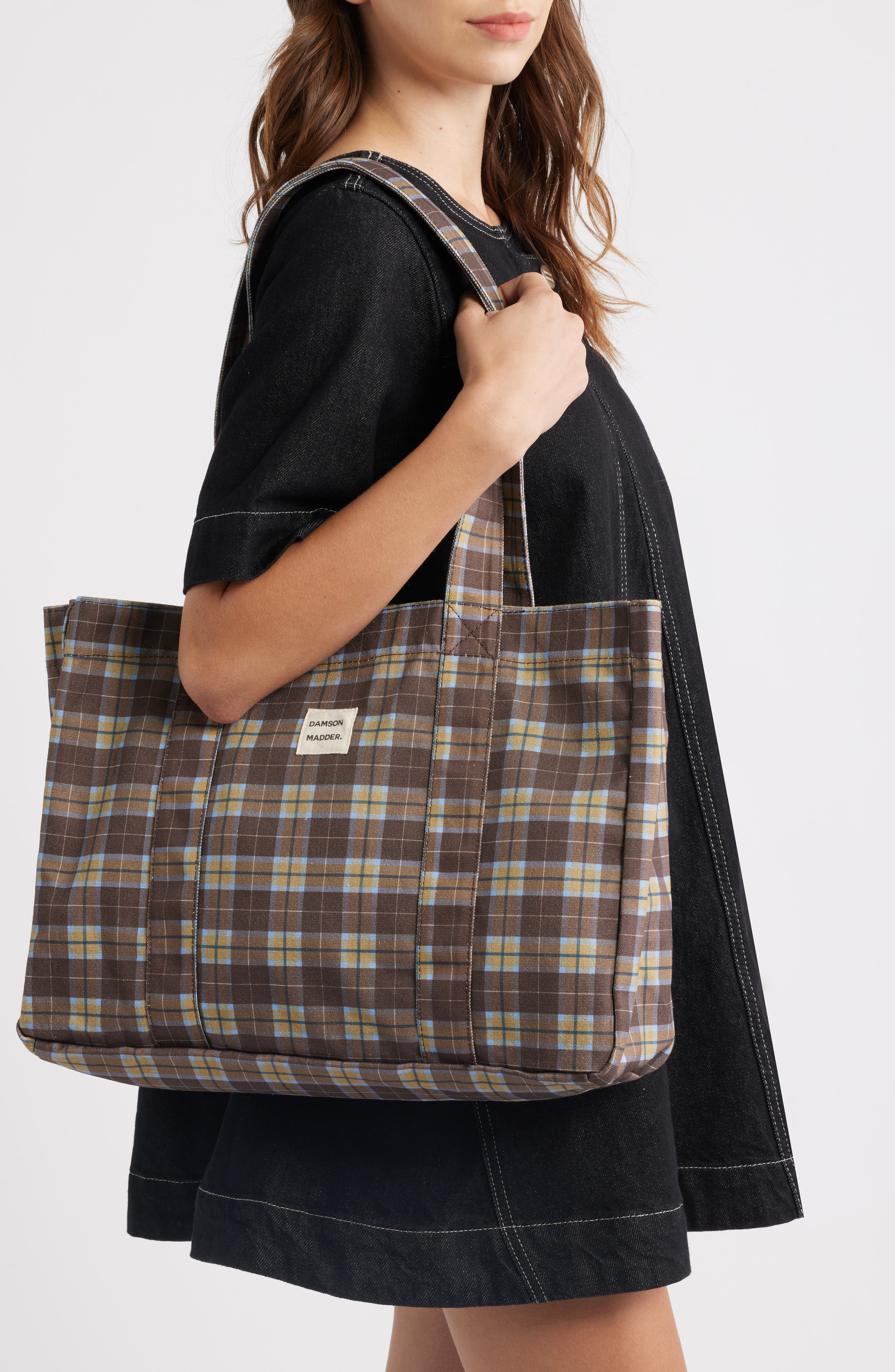 Check Tote Bag, Alternate, color, BROWN MULTI