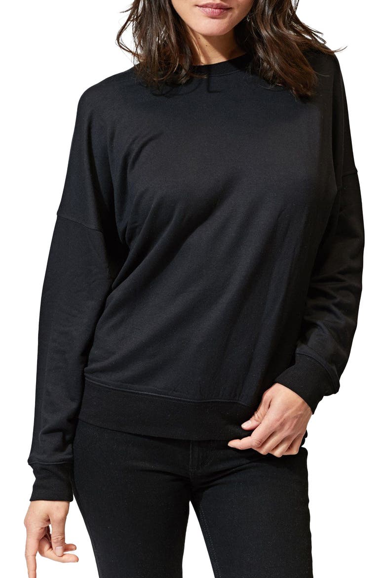 Cathy Boyfriend Feather Fleece Sweatshirt, Main, color, BLACK