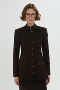 Gizia Brown Jacket & Pencil Skirt Set with Button Details