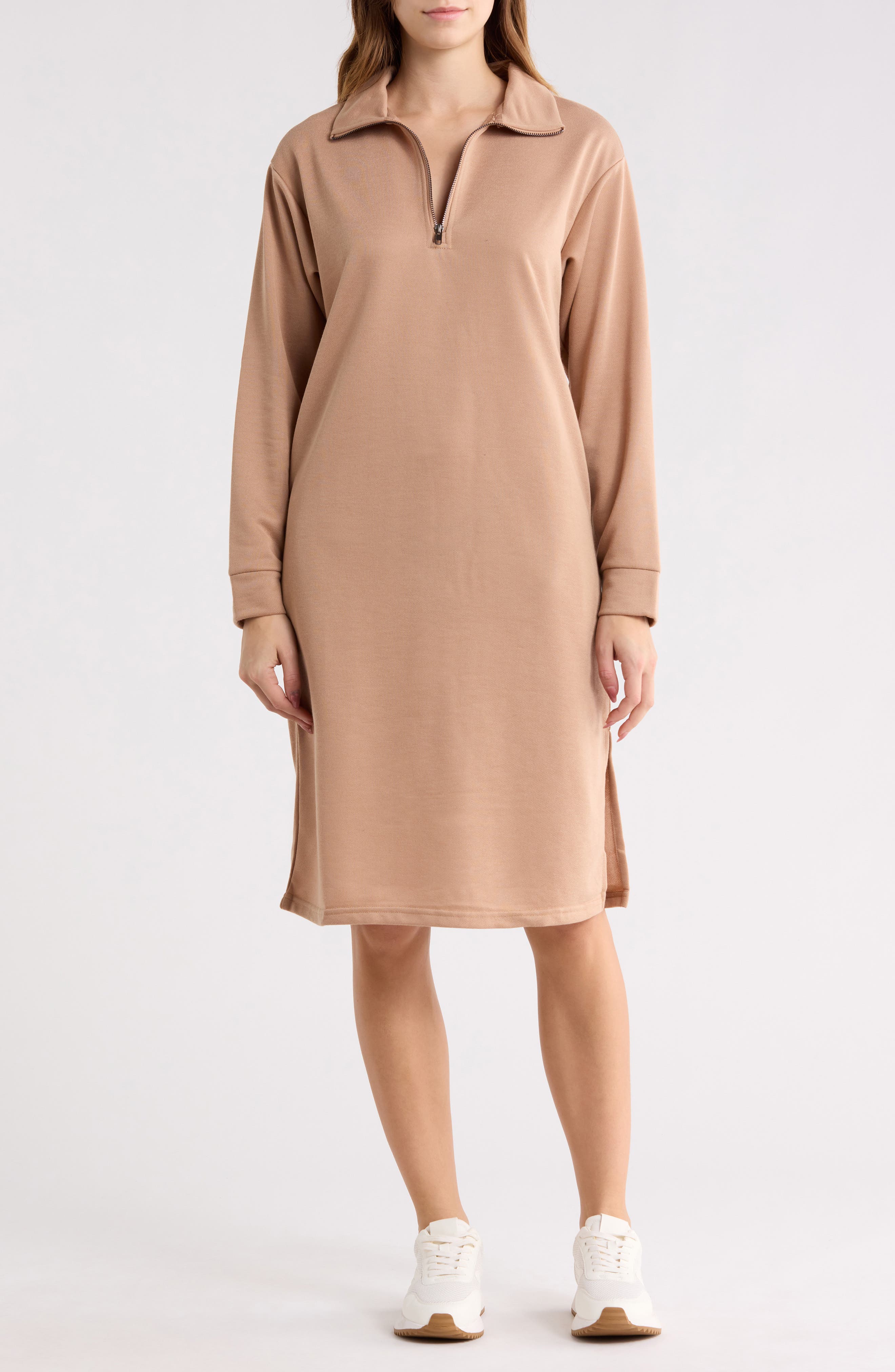 WISHLIST French Terry Half Zip Long Sleeve Maxi Dress