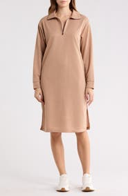 WISHLIST French Terry Half Zip Long Sleeve Maxi Dress