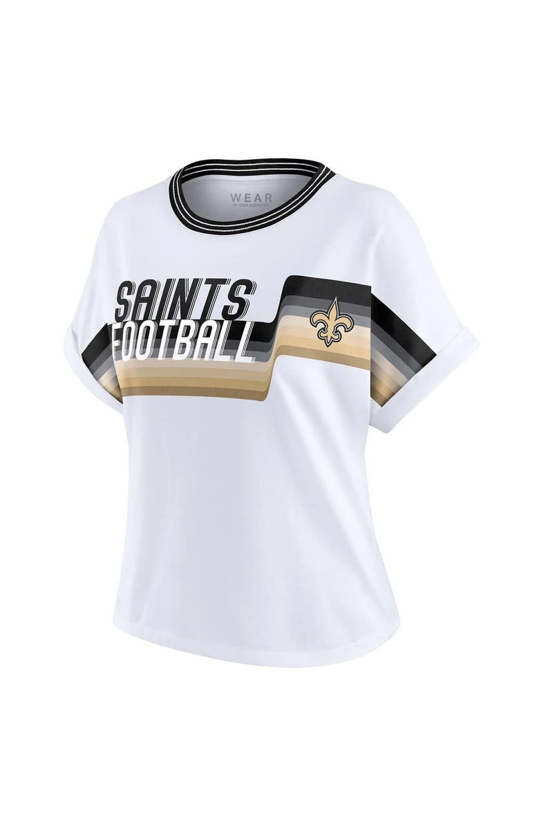 WEAR by Erin Andrews Women's WEAR by Erin Andrews White New Orleans Saints Cropped Center Stripe Dolman T-Shirt, Alternate, color, White