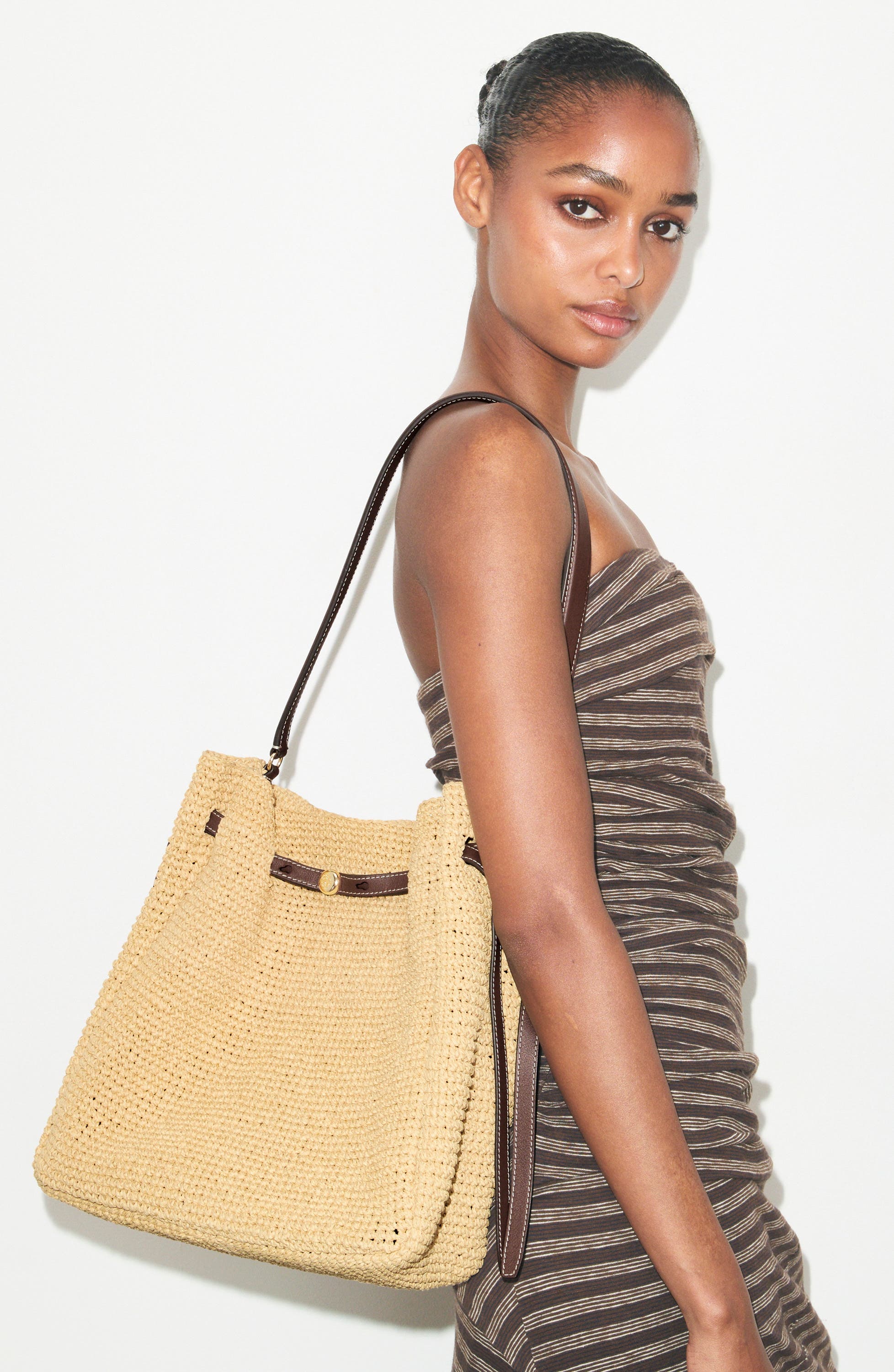 Large Romy Straw Bucket Bag, Alternate, color, NATURAL