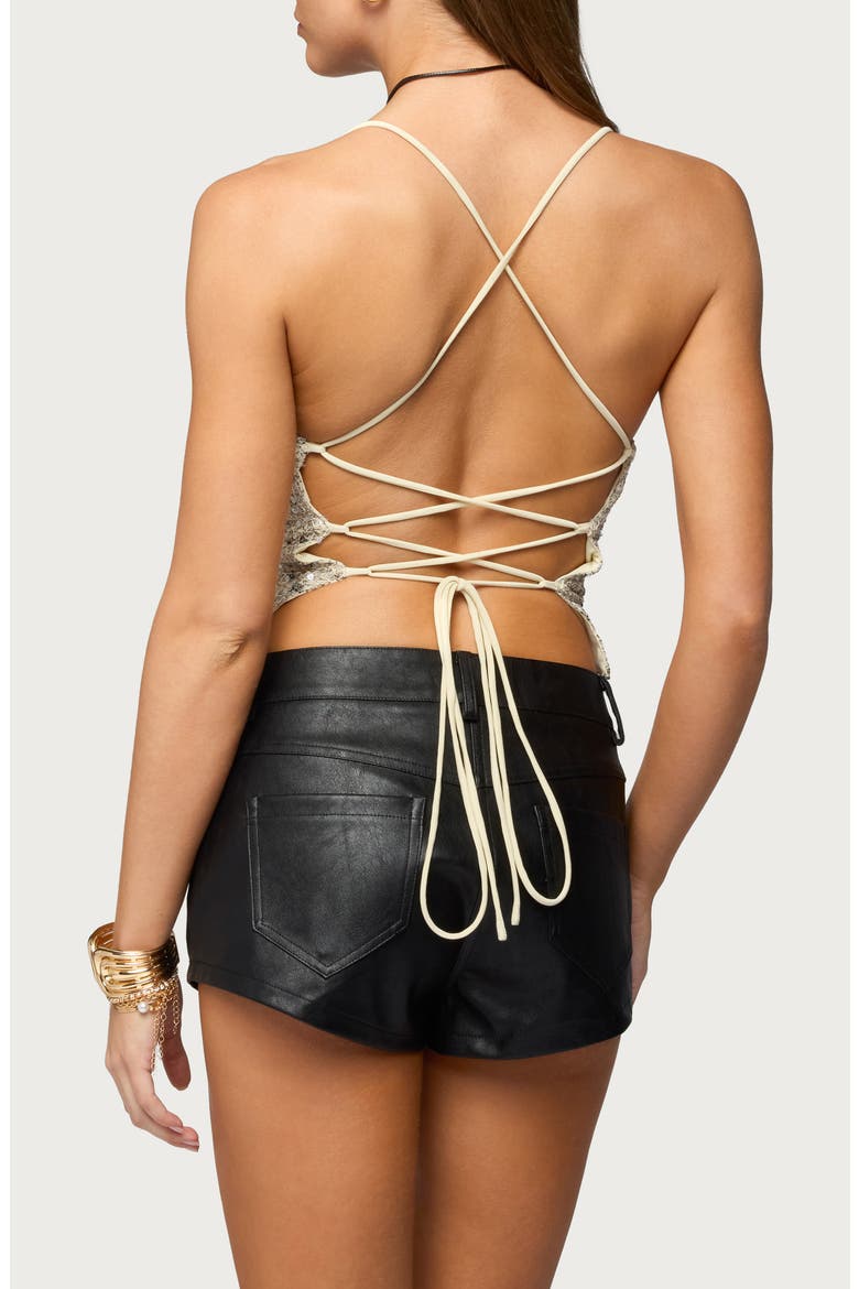 Sequin Crisscross Open Back Crop Top, Alternate, color, BEIGE