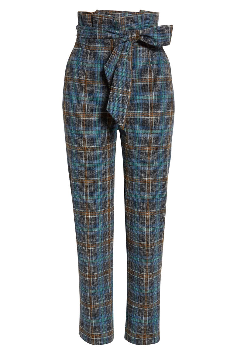 Clerence Plaid Tweed High Waist Crop Paperbag Waist Pants, Alternate, color, BLUE MULTI