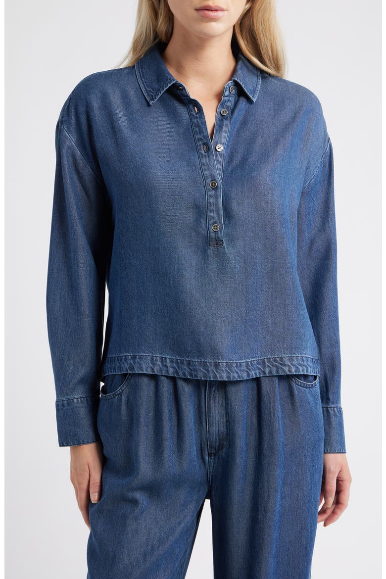 Half Placket Denim Popover Top, Main, color, HORIZON WASH