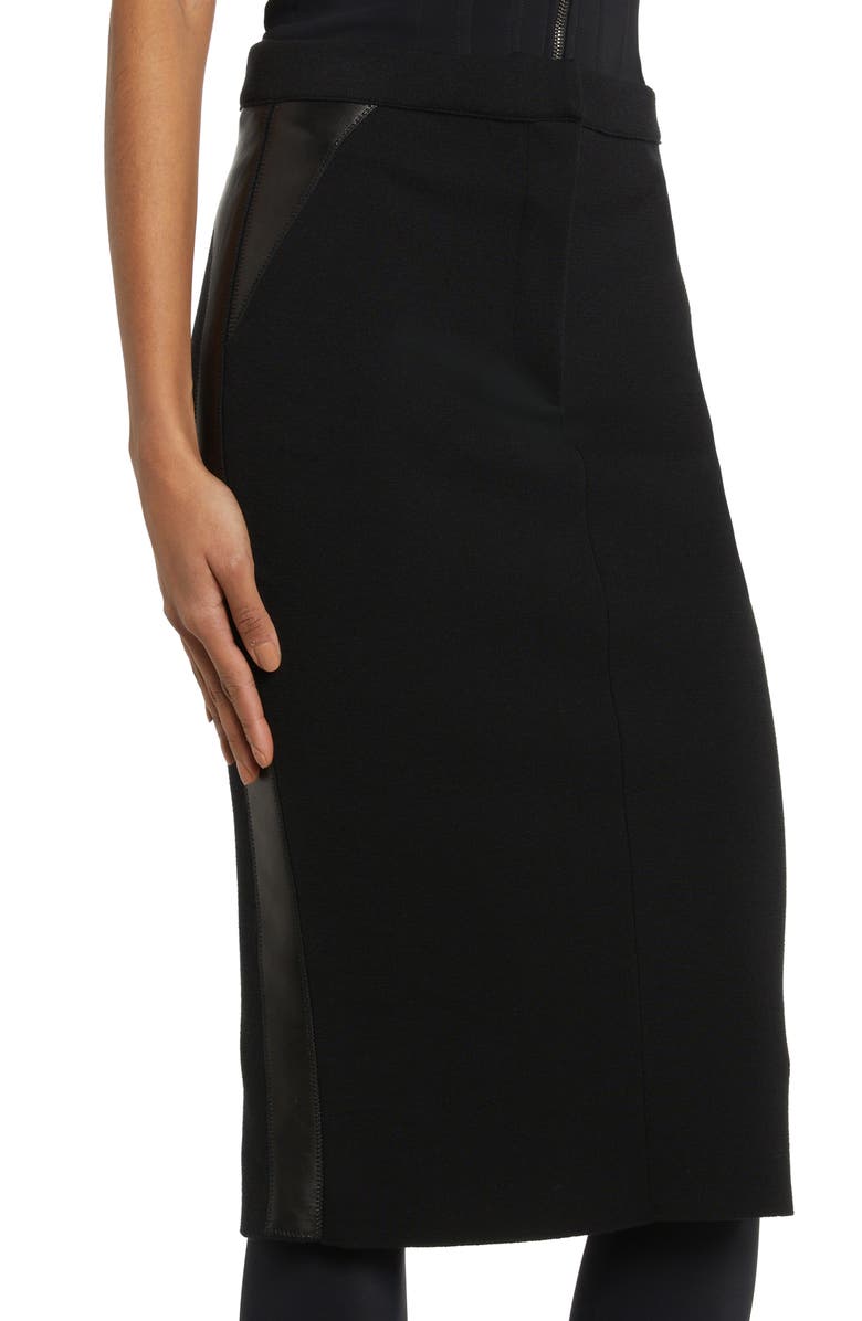 TOM FORD Wool Blend Crepe & Leather Pencil Skirt, Alternate, color,