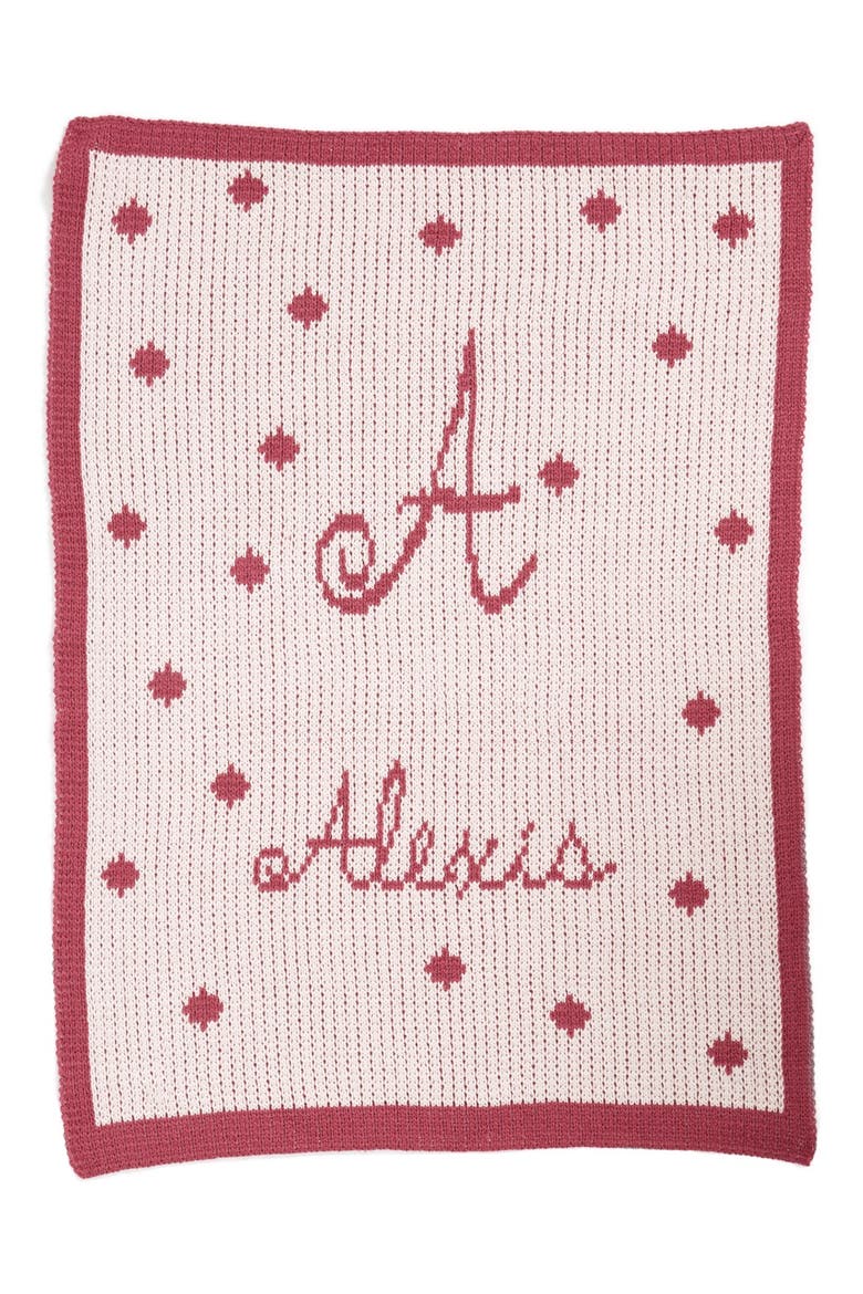 Polka Dot Personalized Small Stroller Blanket, Main, color, PALE PINK/ MULBERRY