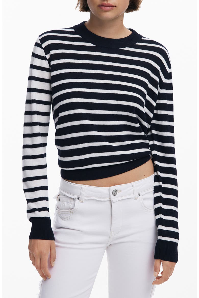 Blocked Stripe Crewneck Sweater, Main, color, BLACK