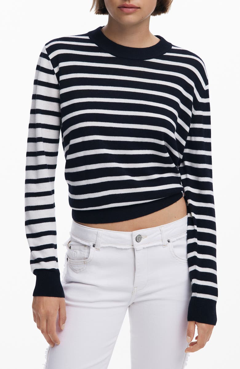 Desigual Blocked Stripe Crewneck Sweater, Main, color, Black
